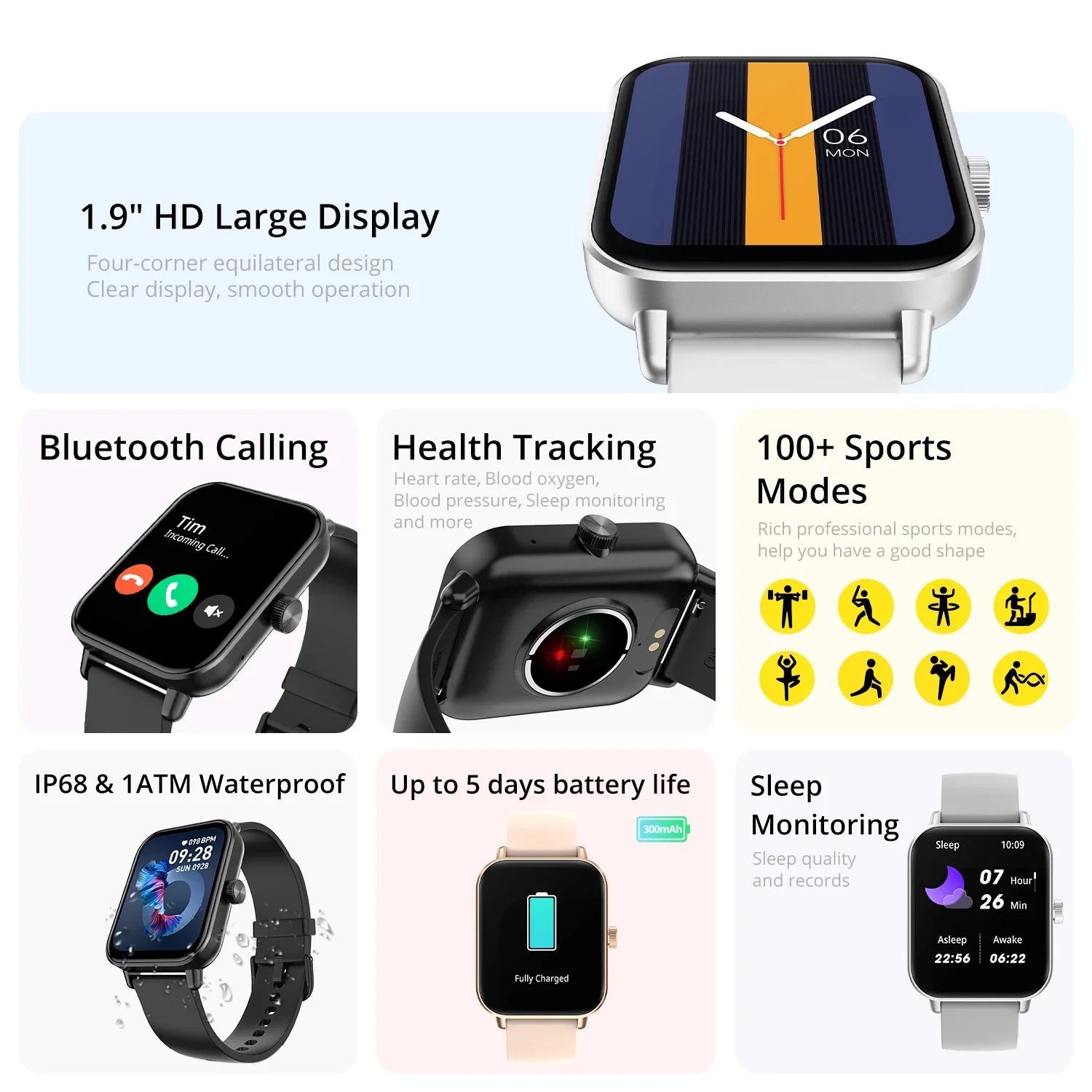 Smart Watch Ultra 1.9 inch Chamada de Voz Screen 24H Health Monitor - Sports Modes - Bluetooth Smartwatch Men Women