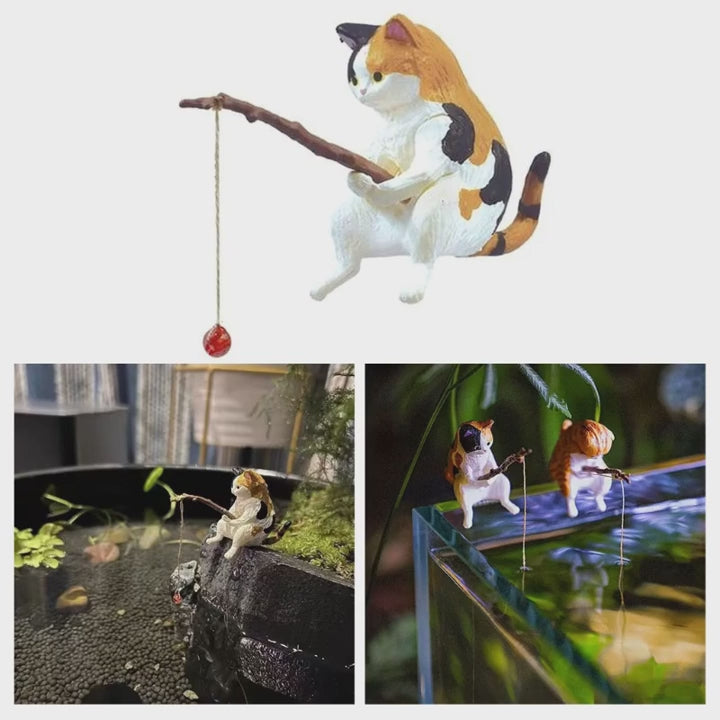 Decoração para aquários - gato de pesca - paisagismo - mini estátua de gato - enfeite